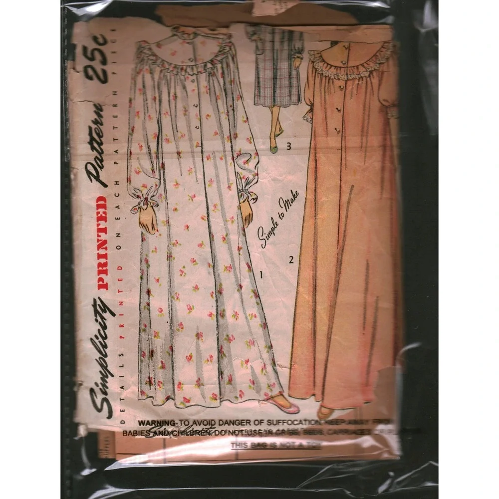 Vintage Simplicity 2646 Sewing Pattern Misses Womens Nightgown Ruffle Yoke Sz 18